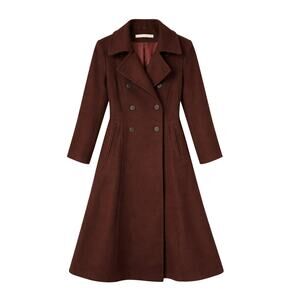 Perry Ellis 100% Merino Wool A-Line Princess Coat Chocolate Brown